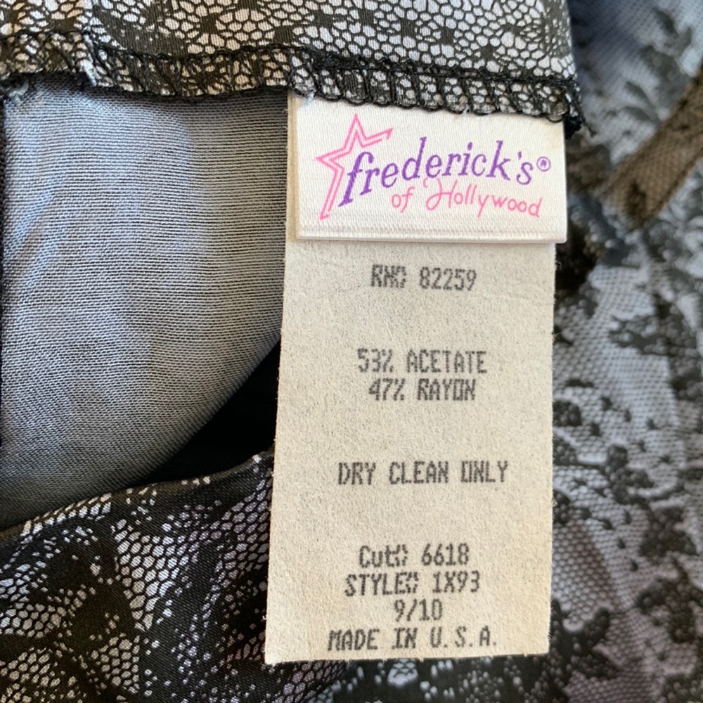 NWOT Vintage Fredericks Of Hollywood Black Gray Lace Slip Mini Satin Dress - Picture 6 of 6